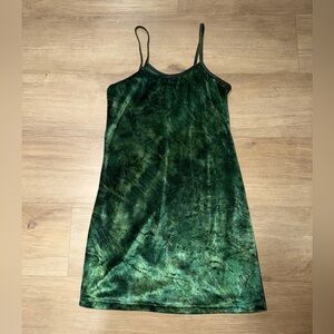 Green Tie-Dye Velvet Camisole Slip Dress